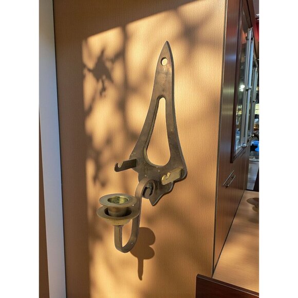 vintage solid brass wall mount candle sconce - Picture 2 of 9